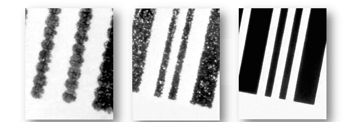 Hình ảnh so sánh mã vạch được in chất lượng tốt và chất lượng kém